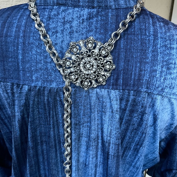 Silver chain belt round medallion with crystals metal 90’s y2k - Picture 14 of 15